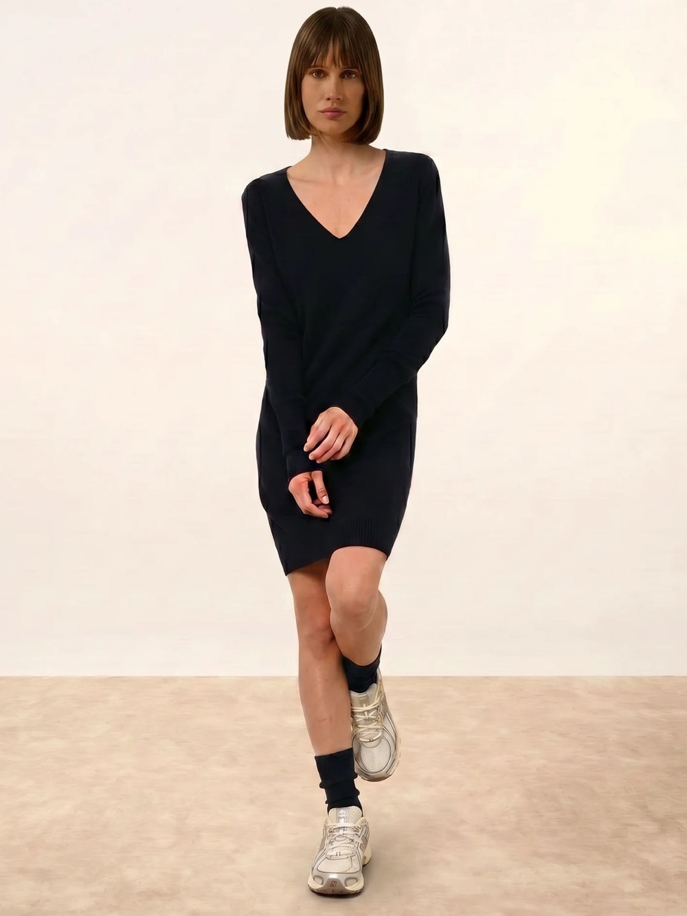 Rag & Bone Navy V-Neck Knit Cashmere/Wool Blend Sweater Dress Medium